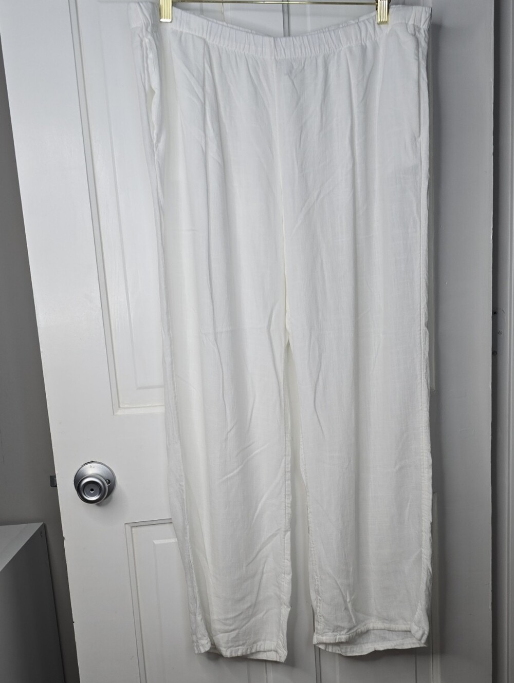 H&M Cream Elastic-Waist Wide-Leg Pants